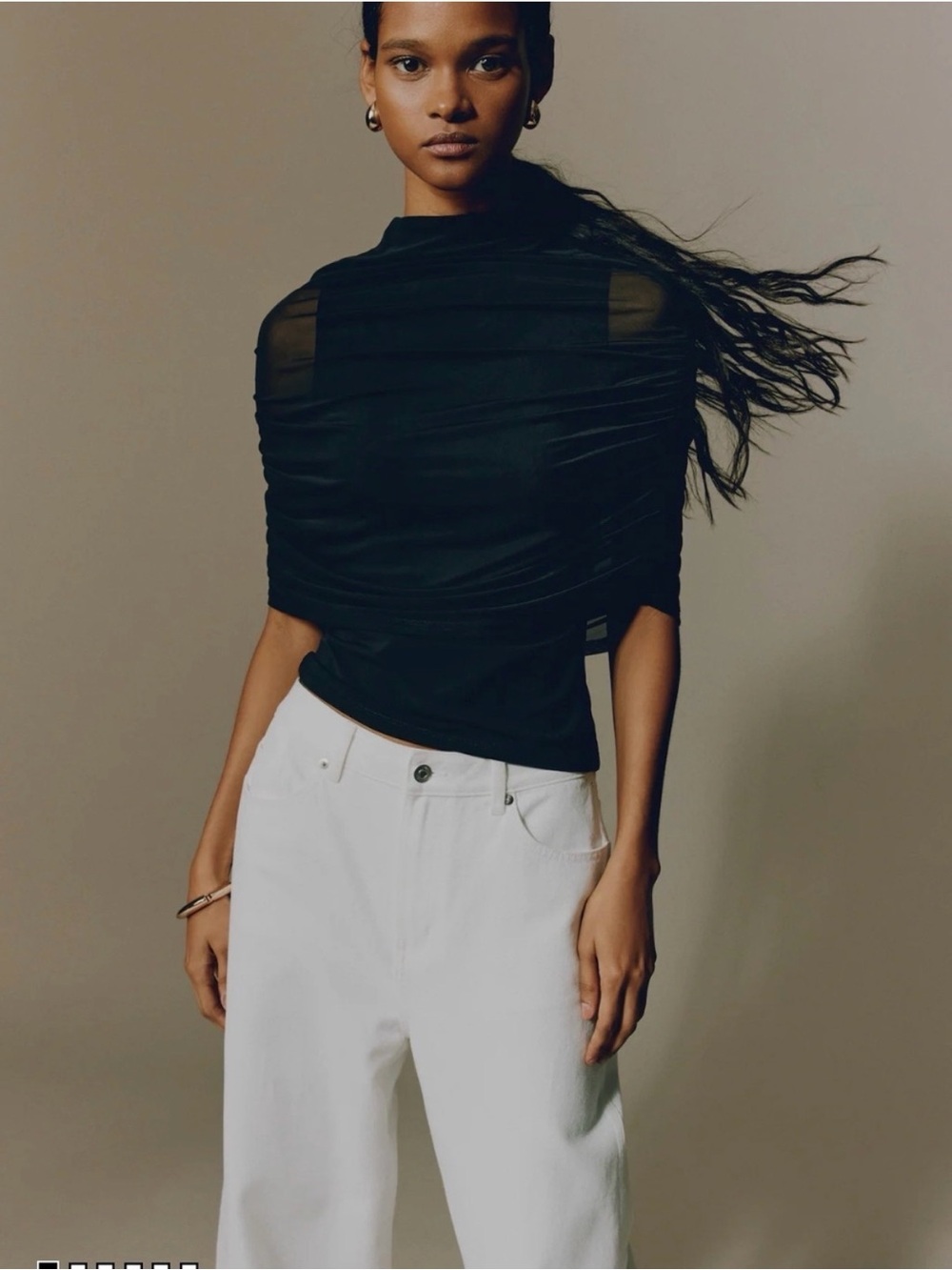 H&M Black Sheer Draped Top - Women Tops